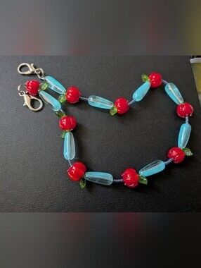 🍒 Vintage-Style Fruit Charm Beaded Lanyard Strap – Approx 15"